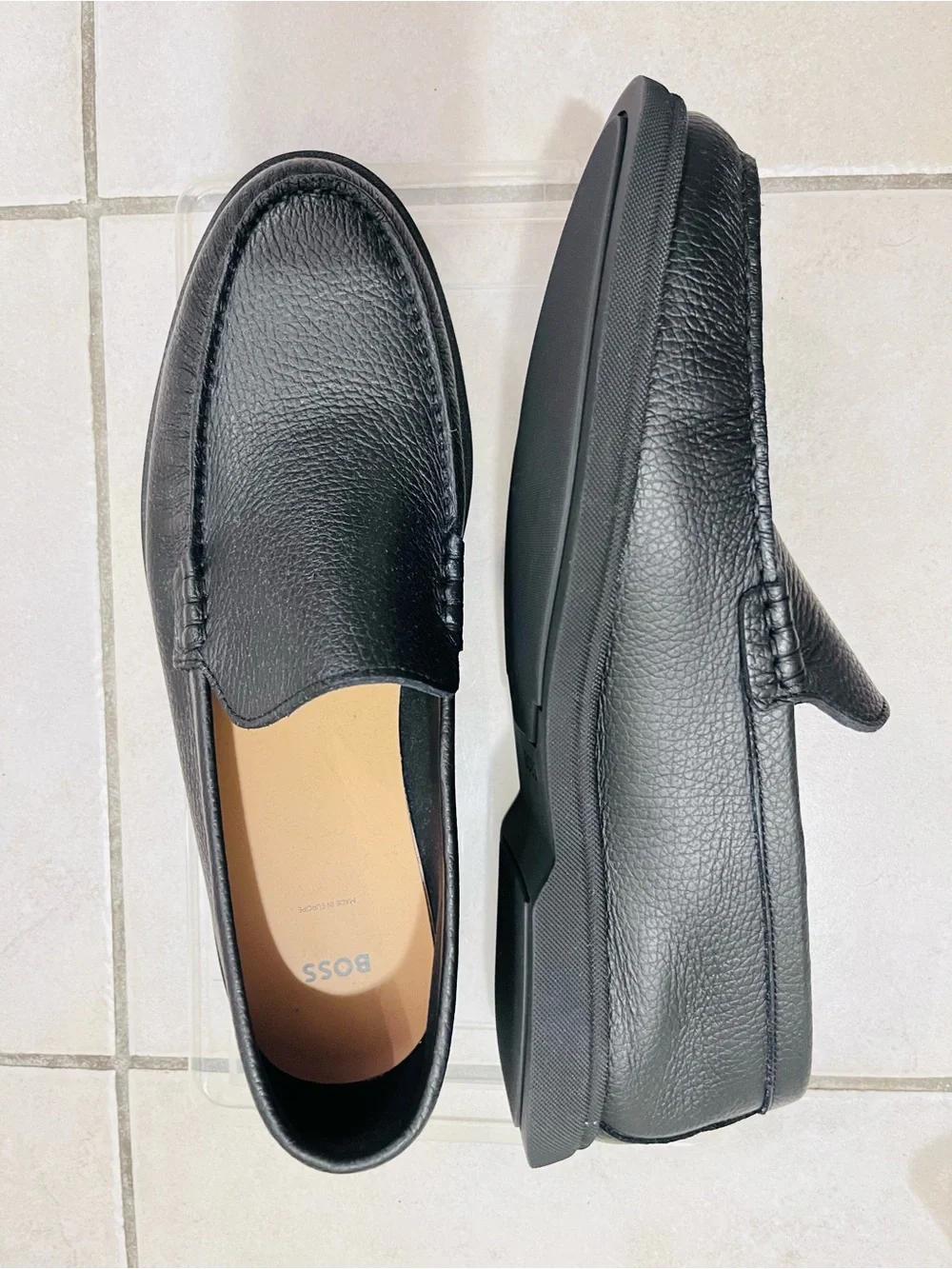 Boss Black Pebbled Leather Slip-On Loafers Size 43 or 10 men’s - Picture 2 of 7